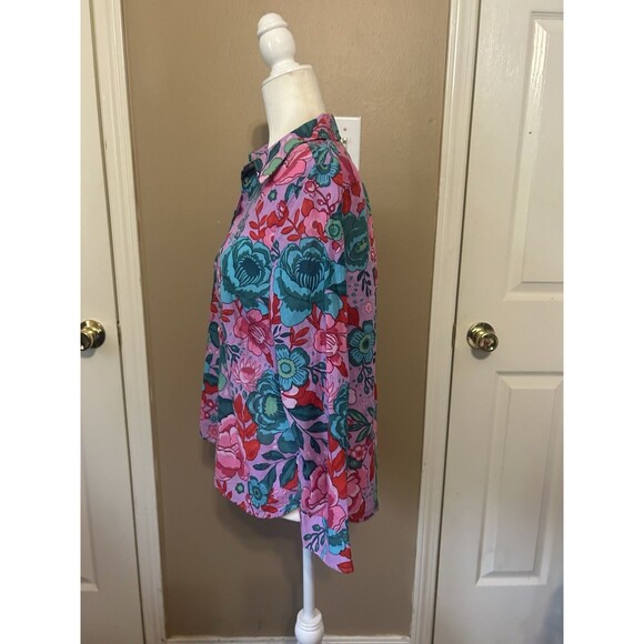 Talbots Cotton Button Front Shirt Sketched Blooms in Violet Petite M Lightweight - Picture 3 of 11